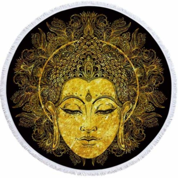 Tapis de plage de lotus et visage Bouddha d'or
