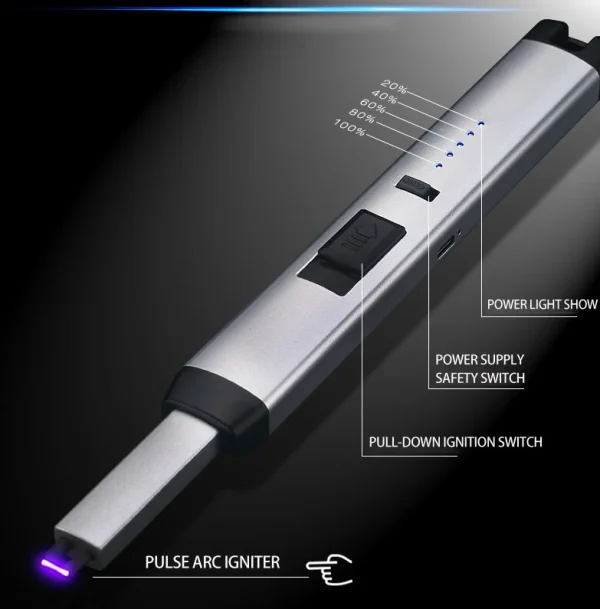 Briquet Long Arc Électrique USB LED