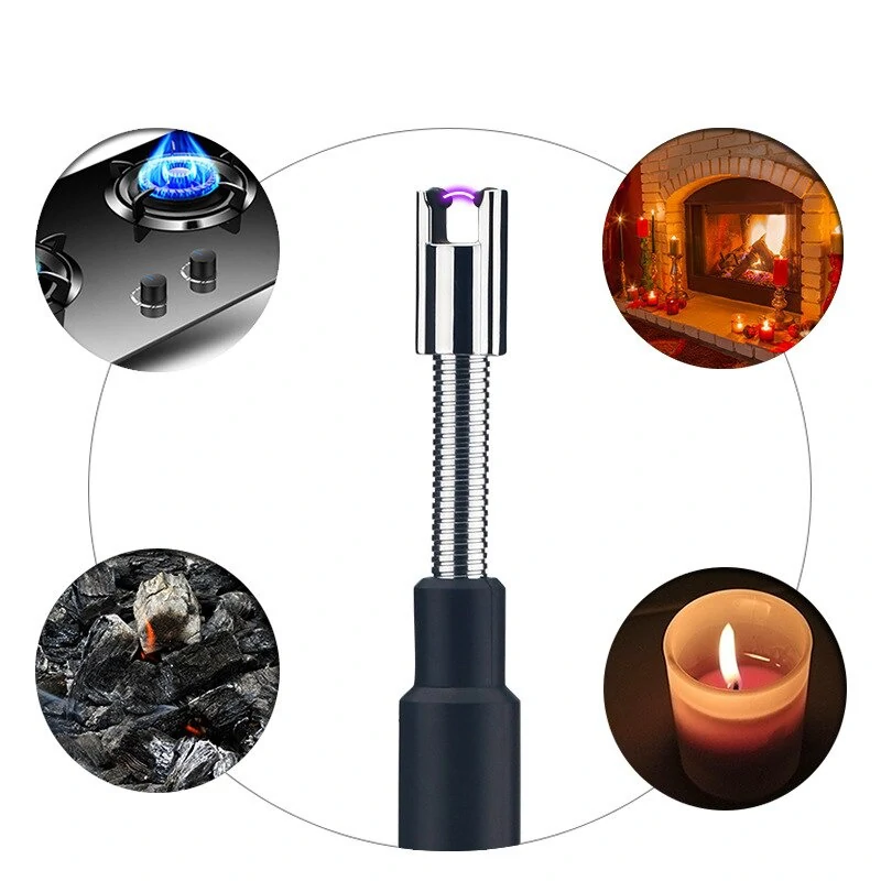 1pc briquet à Arc gril briquet USB avec affichage de batterie LED cou  Flexible plus long pour la cuisson BBQ feux d'artifice couleur aléatoire 
