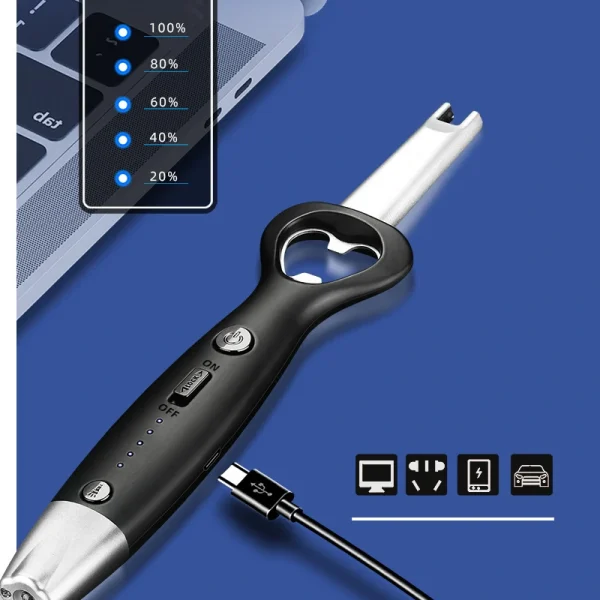 Briquet Plasma USB Long Décapsuleur Charge