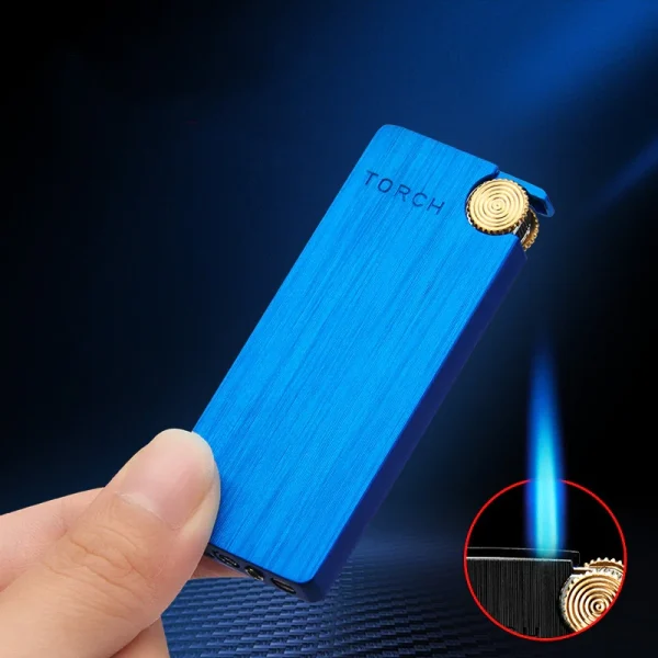Briquet Tempête Ultra-Fin Élégant Bleu Flamme