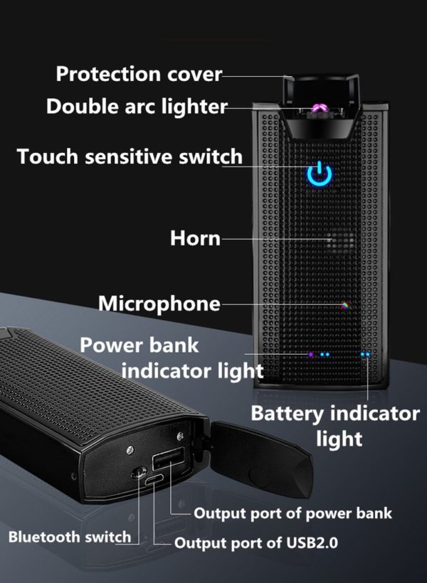 Briquet USB avec Haut Parleur et Chargeur Portable