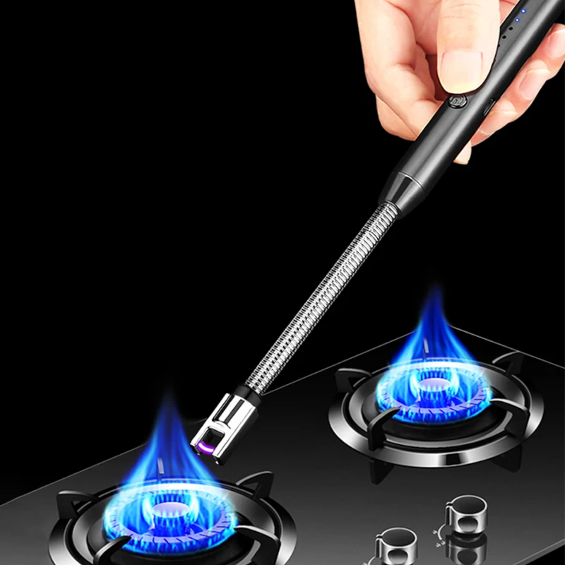 Usb électrique rechargeable long briquet de cuisine pour cuisinière  coupe-vent Led plasma arc bougie sans flamme briquets inhabituels outil de  cuisine