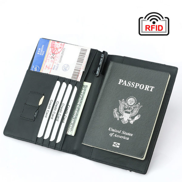 Protège Passeport en Cuir Véritable Couverture RFID Ouvert
