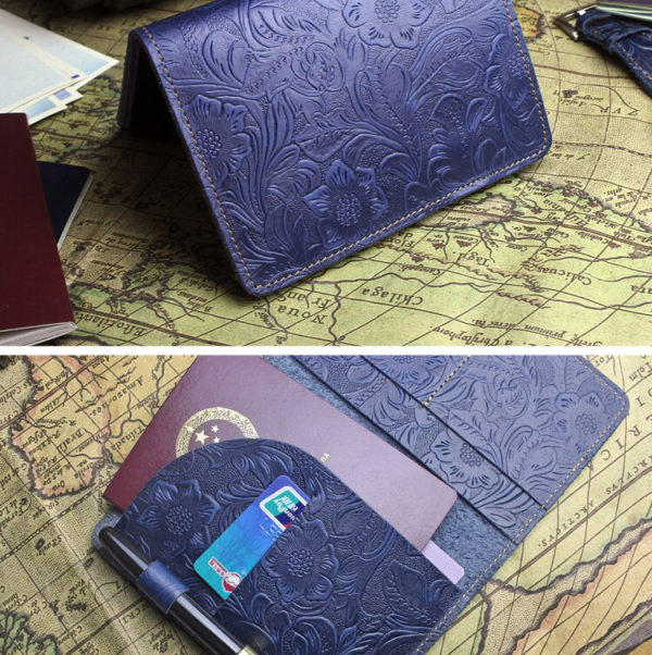 Protège Passeport Cuir Cheval Bleu