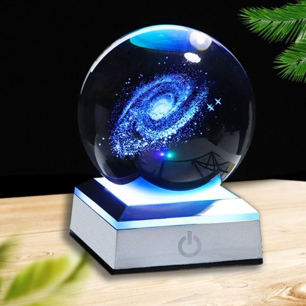 Globe en verre socle gris galaxie bleu