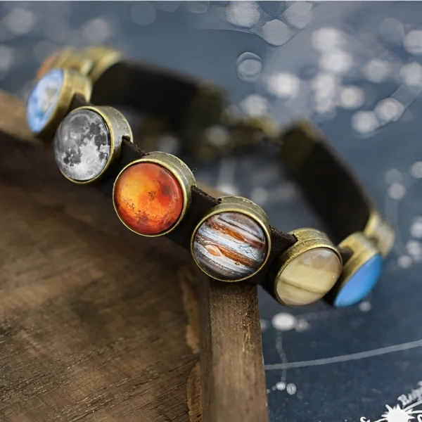 Bracelet système solaire en cuir
