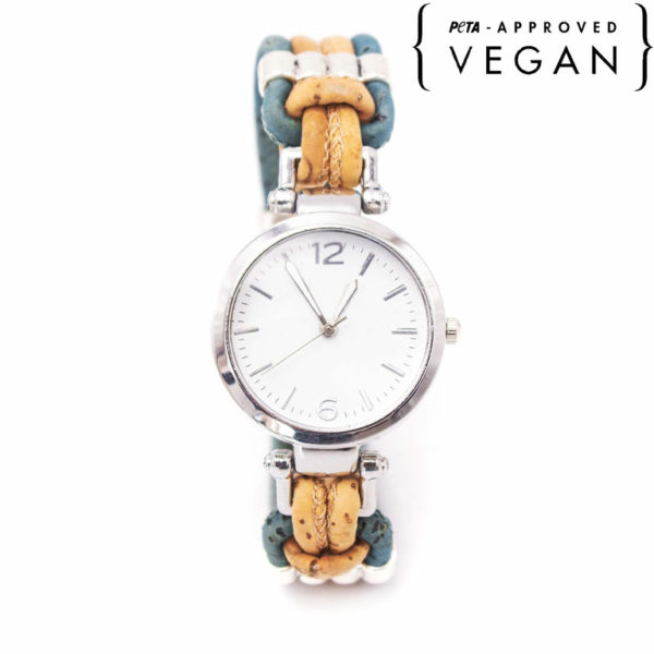 face cadran de la montre bracelet en liège yess avec logo peta approved vegan