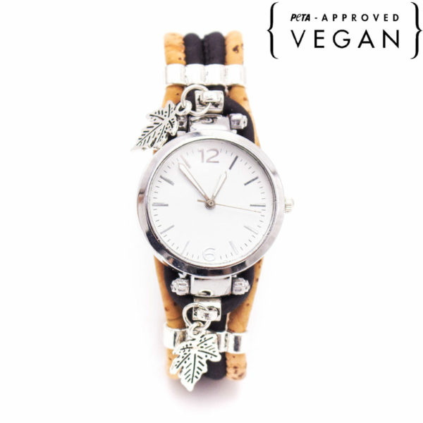 face montre bracelet en liège vignie avec logo peta approved vegan