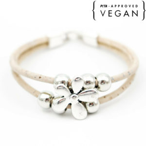 bracelet pour femme en liège cleome blanc avec logo peta approved vegan