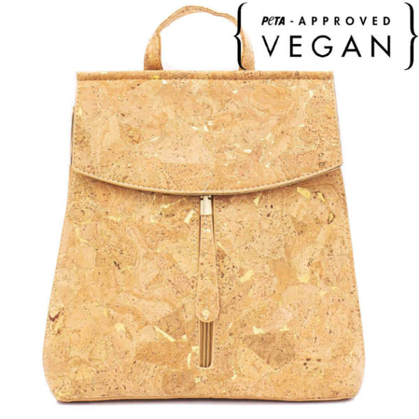 face sac a dos en liege elegance motifs dores avec logo peta vegan approved