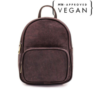 face sac a dos en liege marron ville avec logo peta approved vegan