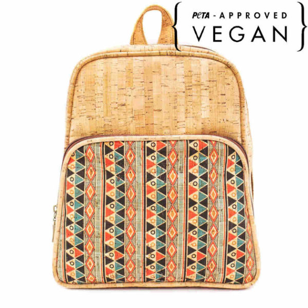 face sac a dos en liege original motif losanges logo peta approved vegan