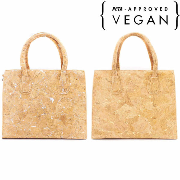 face sac a main en liège argeo motifs argent et or avec logo peta approved vegan