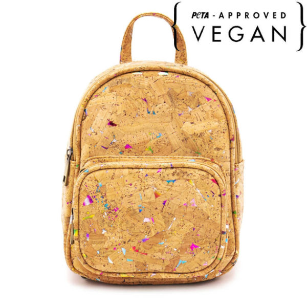 sac a dos en liege arc en ciel ville avec logo peta approved vegan