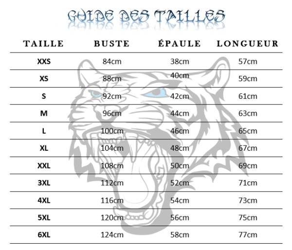 Guide des tailles  sweat tigre chinois