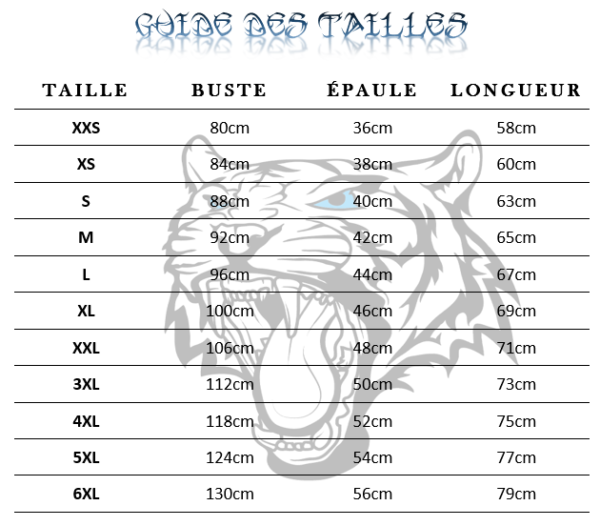 Guide des tailles  de T-Shirt Tigre Profil Aquarelle