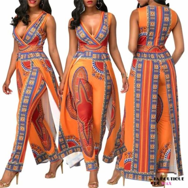 Magnifique ensemble en imprimée Dashiki Orange - Vêtements