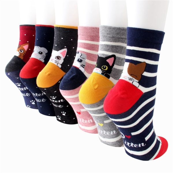 Chaussettes chat Serika bleu gris rose noir