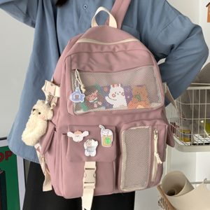 Cartable sac à dos Hiroto rose avec accessoires