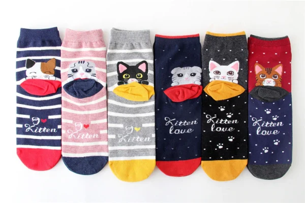 Chaussettes chat Serika avec rayures ou points