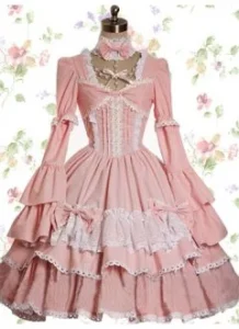 Robe de style kawaii sweet Lolita rose avec des volants