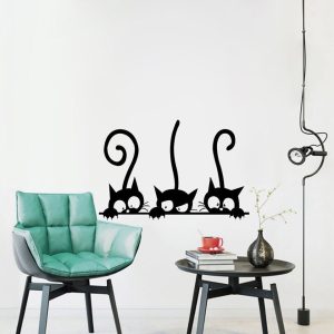 Sticker mural chats noirs rigolos